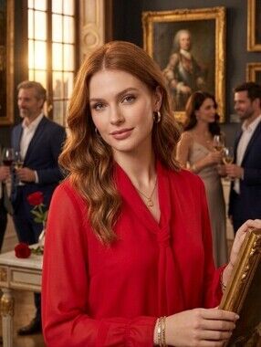 Alex Marie Red Tie-Neck Blouse